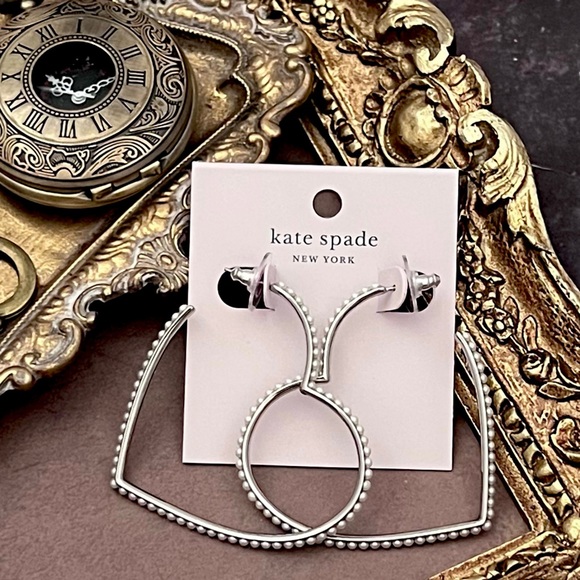 KATE SPADE • Silver Hoop Heart Pearl Earrings - Picture 4 of 4